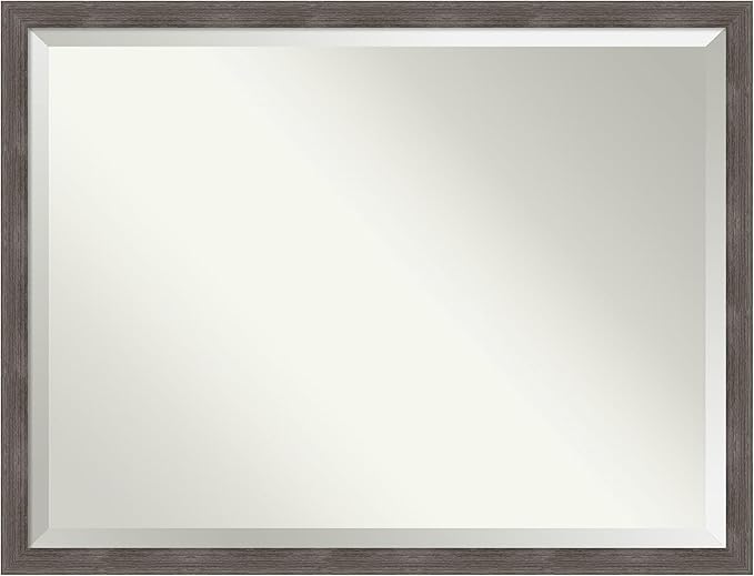 Amanti Art Grey Wall Mirror 33x43 Pinstripe Lead Grey Rectangle Bathroom Mirror by AmantiArt