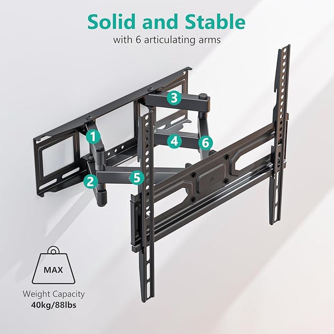 WALI Full Motion TV Wall Mount for Most 32-70 inch Flat Curved TVs, Swivel - Image 4