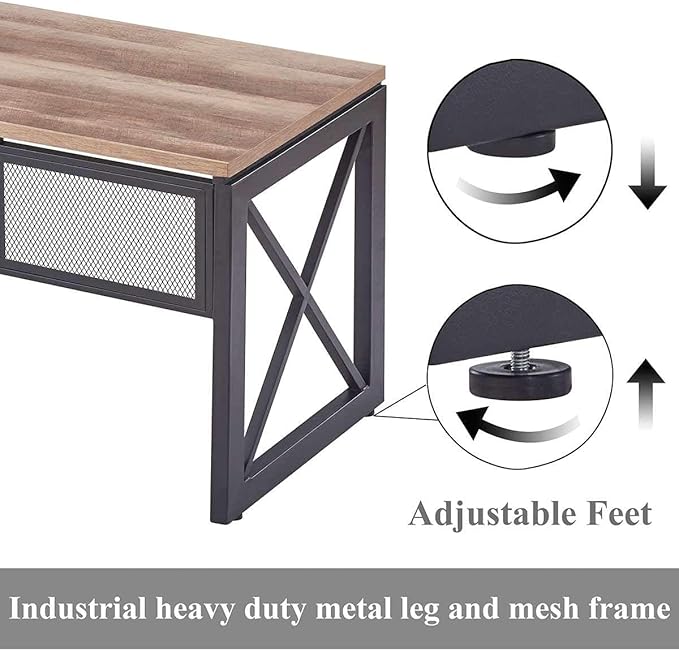 BON AUGURE Computer Desk for Home Office, Sturdy Office Desk, Wide Wood Metal - Image 4