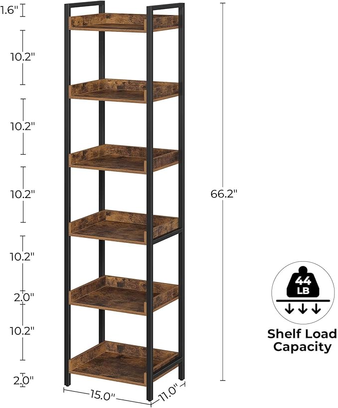 Rolanstar Bookshelf, 6-Tier Storage Rack, Narrow Corner Bookshelf, Display - Image 3