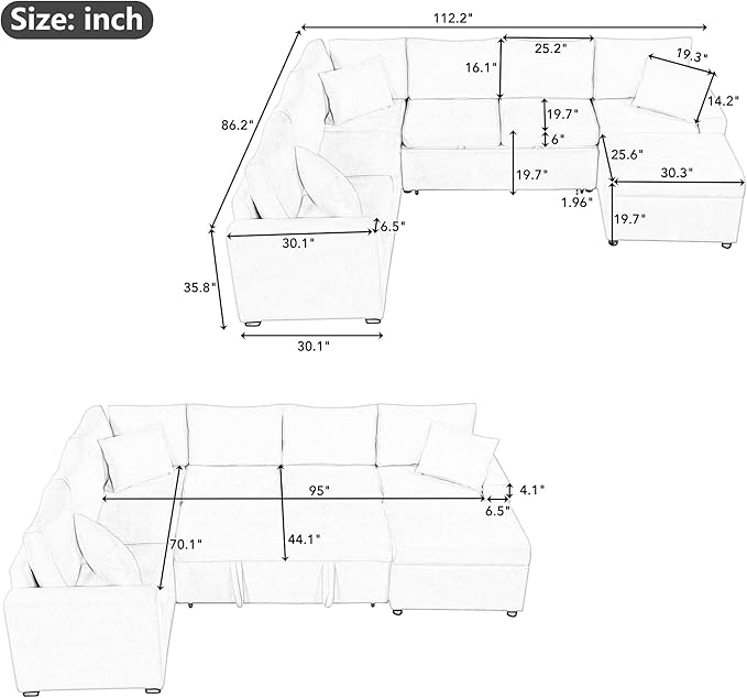 112" Luxurious Pull-out Sofa Bed Sleeper - Image 2