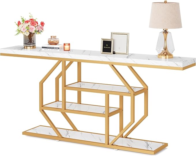 Tribesigns 70.9 inch Extra Long Console Table, Modern Gold Sofa Table Behind - Image 8