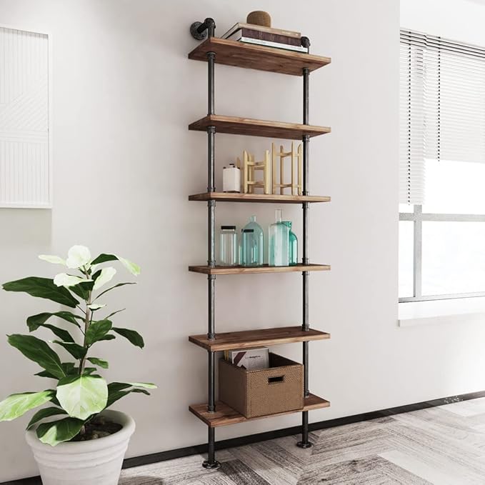 Industrial Pipe Bookshelves Rustic Wall Ladder Bookshelf Display Storage Stand - Image 6