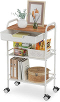 3 Tier Rolling Cart with Drawer, Metal Rolling Storage Cart with Table Top by Aratan