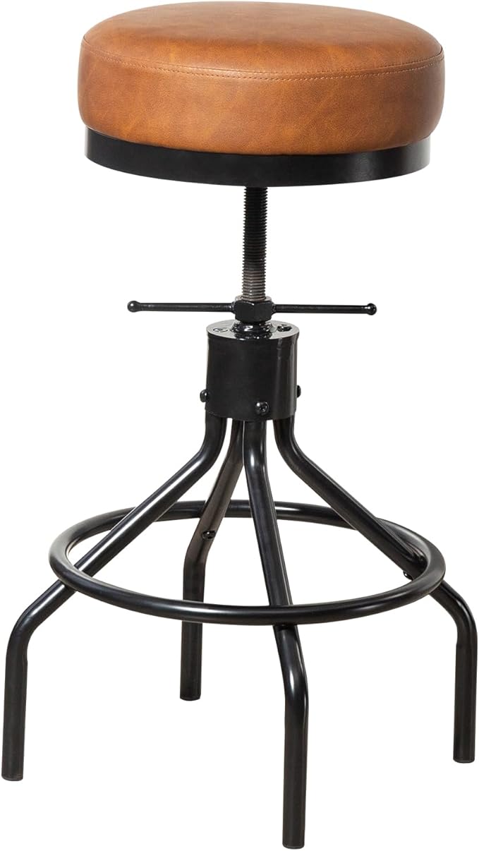 Industrial Bar Stools Adjustable Swivel Round Barstools Modern PU Leather by Unknown