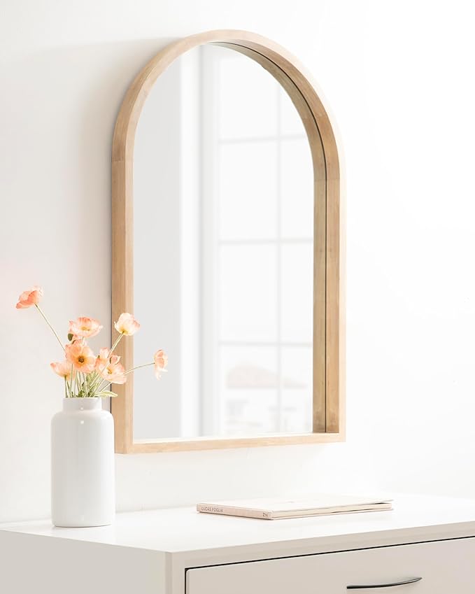 Kate and Laurel Hutton Modern Wood Arched Mirror; 24 x 36; Natural Wood; - Image 3