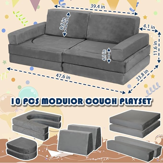 Modular Kids Play Couch Convertible Toddler Building Fort Sofa and Cushion - Image 3