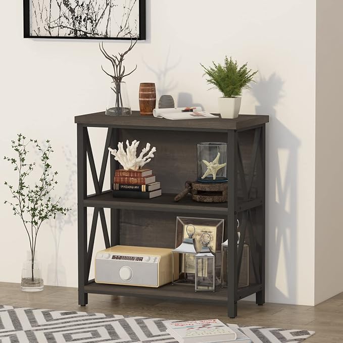 FATORRI Rustic Small 3 Shelf Bookshelf - Image 4