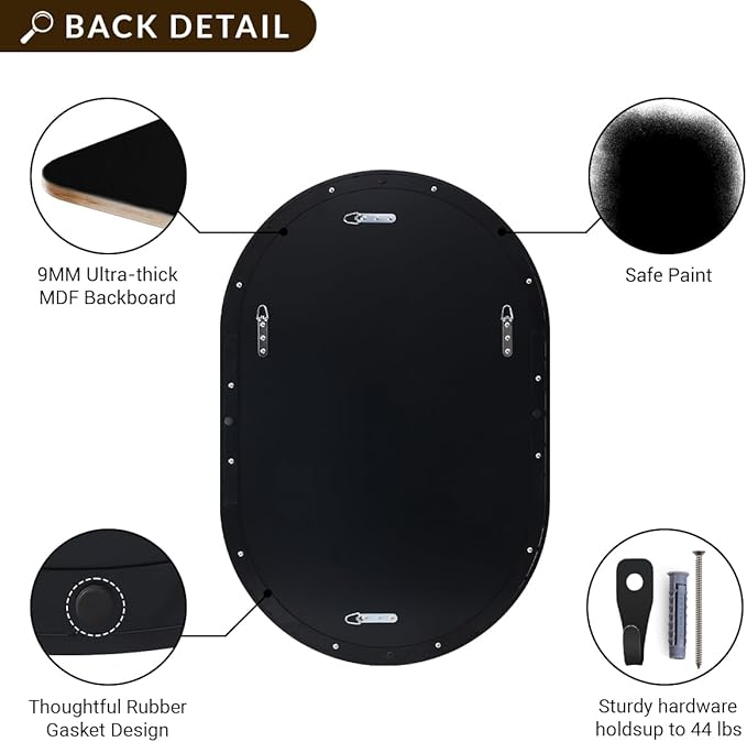 ANDY STAR Oval Mirrors for Bathroom, 24x40’’ Black Vanity Mirror, 1’’ Deep - Image 5