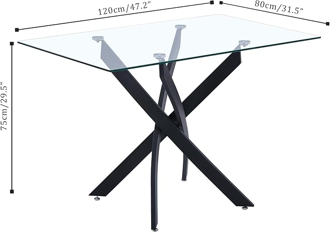 Tempered Glass Dining Table 48 Inch Mordern Rectangular Kitchen Table - Image 2