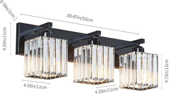 Modern Bathroom Vanity Light 3-Lights Plating Black Crystal Bathroom Wall Light - Image 5