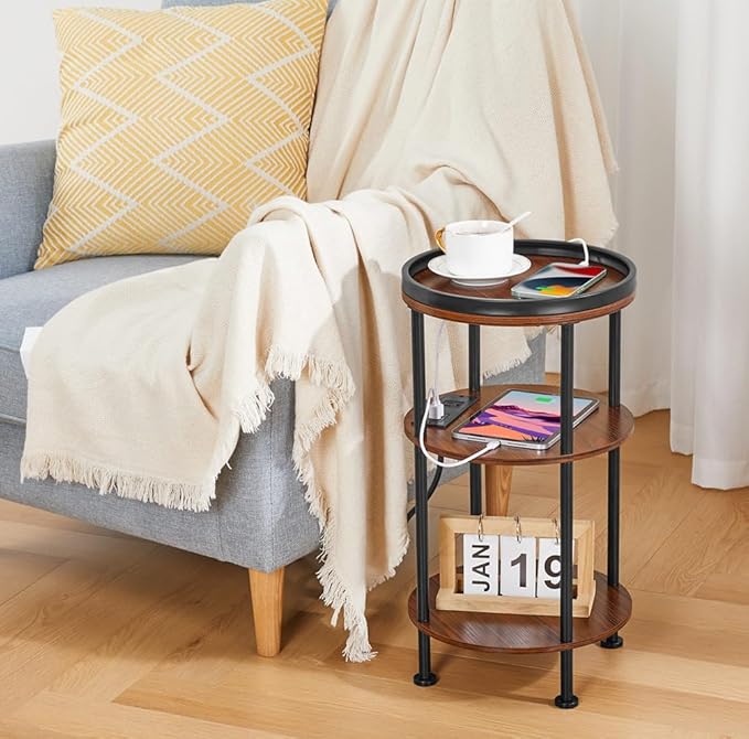 Small Round Side Table with Charging Station - Image 8