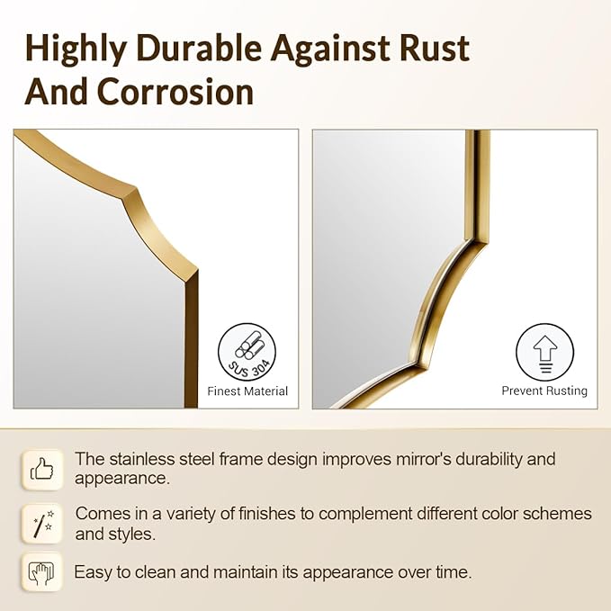 Gold Bathroom Mirror, Curved Mirror in Anti-Rust SUS304, Thin Metal Framed - Image 6