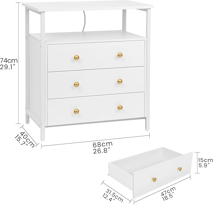 3 Wooden Drawers Nightstand, 27 Inch Wide Night Stand Set 2 - Image 3