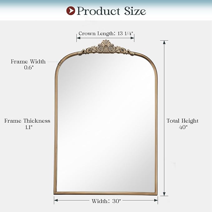 30" x 40" Antique Gold Arched Mirror - Image 3