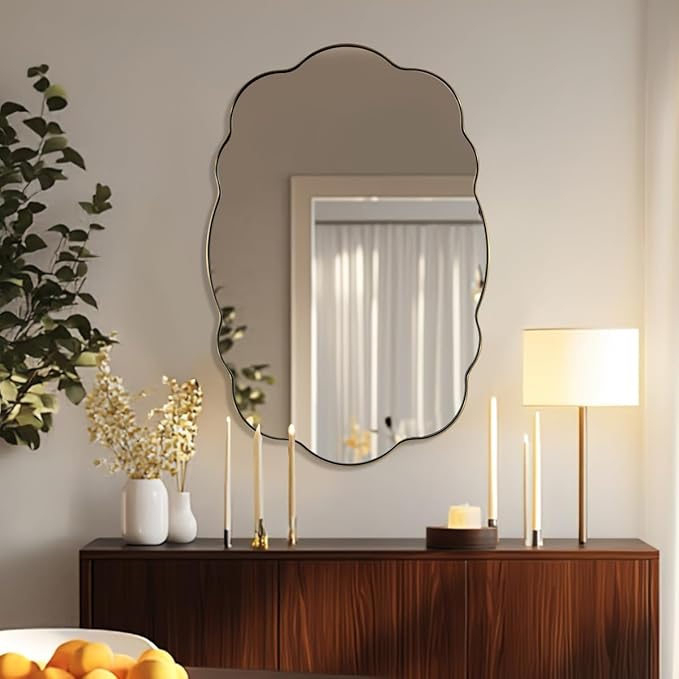 ANDY STAR Oval Bathroom Mirror, 24x36 Inch Scalloped Wall Mirror, Modern - Image 2