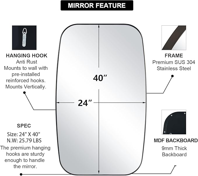 ANDY STAR Bronze Bathroom Mirror, 24x40 Inch Bronze Oval Mirror - Image 2