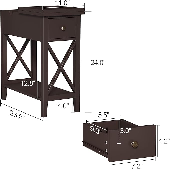 ChooChoo End Table Set of 2, Flip Top Narrow End Table - Image 3