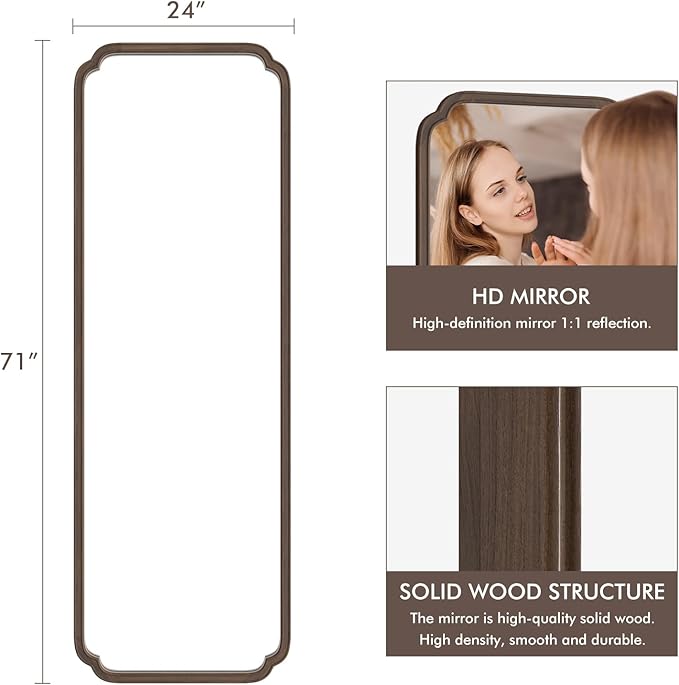 WallBeyond Full Length Mirror Wall Mounted 71"x24", Rustic Wooden Frame Floor - Image 3