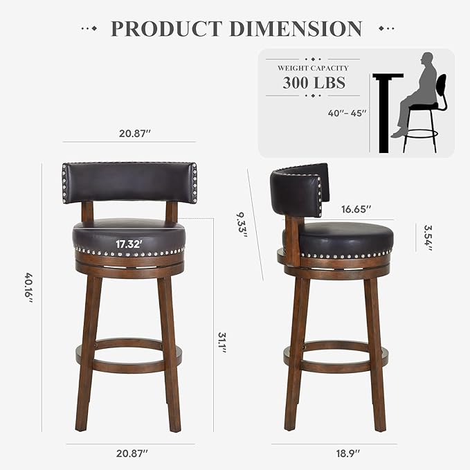 COLAMY Swivel Counter Height Bar Stools Set of 3, 30 Inch Modern Upholstered - Image 2