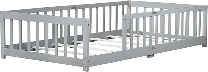 Bellemave Twin Floor Bed with Slats and Safety Guardrails, Kids Montessori - Image 9