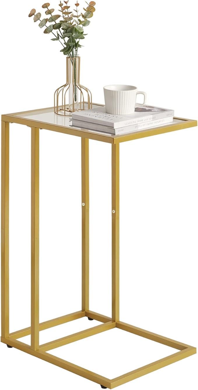 YMYNY C-Shaped End Table, Tempered Glass Sofa Side Table, nightstand by High-qualityhomefurnishing