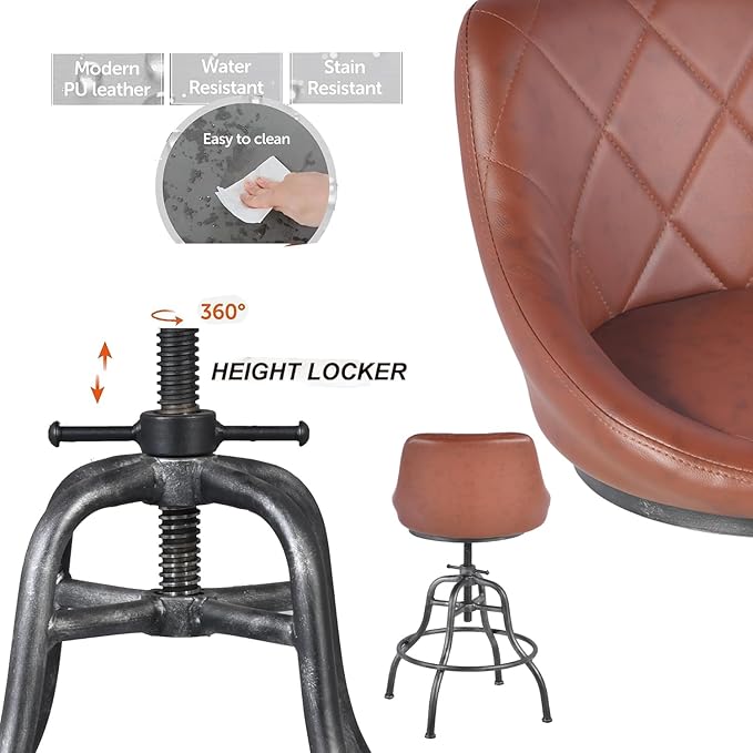 Diwhy Industrial Counter Stool, 22.44"-27.17" Adjustable Height PU Backrest - Image 4