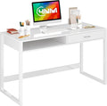 4NM 43.3" Computer Desk with Drawer, Morden White Home Office Desk, Study by 4NM