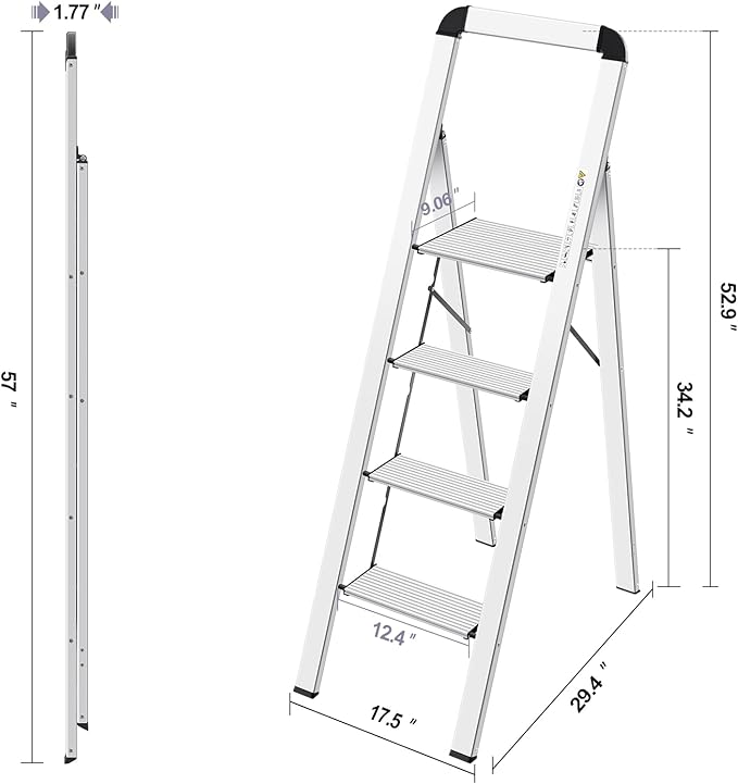KINGRACK Aluminium 4 Step Ladder, Lightweight Step Stool - Image 6