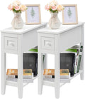 Narrow Side Table for Small Spaces, Slim Bed Side Table/Night Stand Set of 2 by LUSUOWLZ
