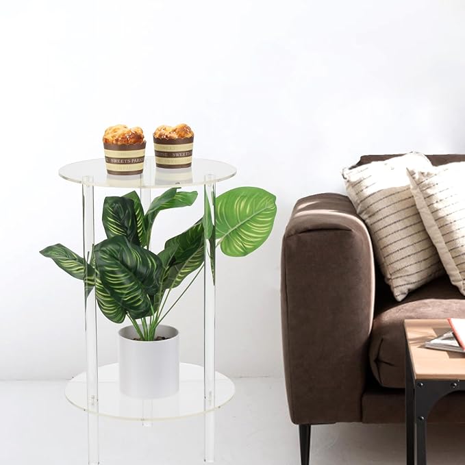 Acrylic Detachable End Table, Round Acrylic Coffee Table, 2 Tier Multifuntional - Image 4