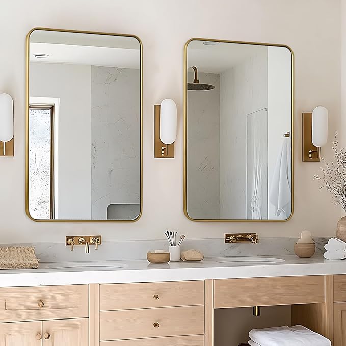 ANDY STAR 24x36 Rectangle Bathroom Mirror, Brushed Gold Stainless Steel Metal - Image 6