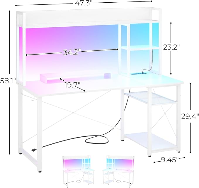 Cyclysio Gaming Desk with Hutch, Home Office Desk with Reversible 5 Tiers - Image 2