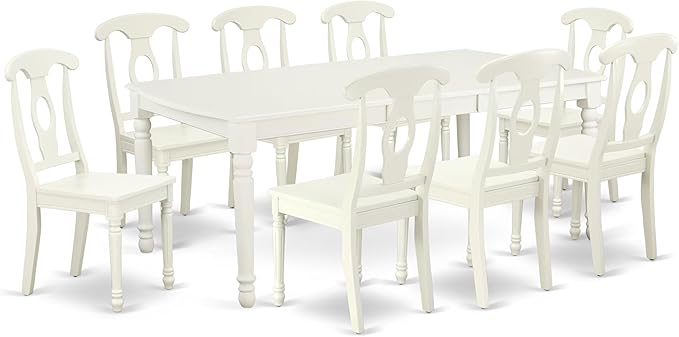 East West Furniture DOKE9-LWH-W 9 Piece Dining Set Includes a Rectangle Dining by EastWestFurniture