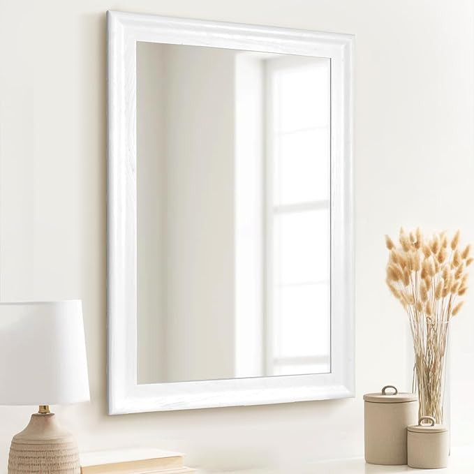 CULER White Wood Wall Mirror for Bathroom, Rectangle Rustic 24 x 36 inch - Image 4