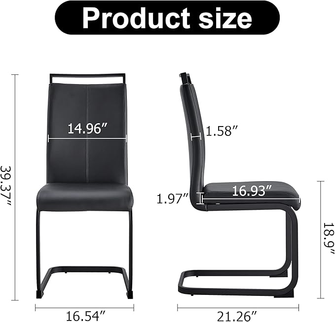 Modern Dining Chairs Set of 8, High Back Black Kitchen Chairs, Faux Leather - Image 3