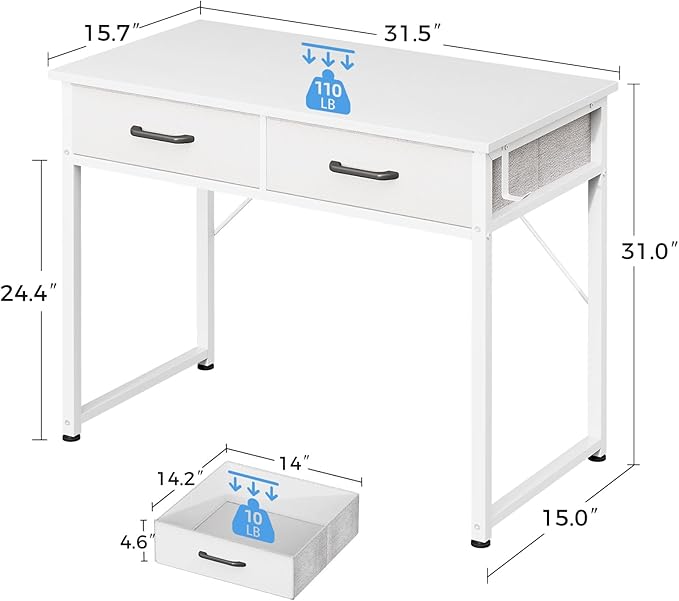 Casaottima 32 Inch Small Office Computer Desk - Image 3