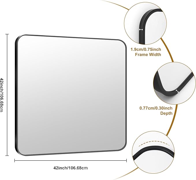 KOCUUY 42"x42" Large Square Vanity Mirror, Modern Design of Upgraded - Image 9