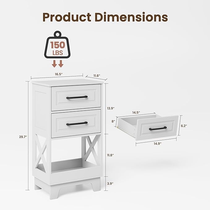 Tall Nightstand Set of 2 Side Table - Image 3