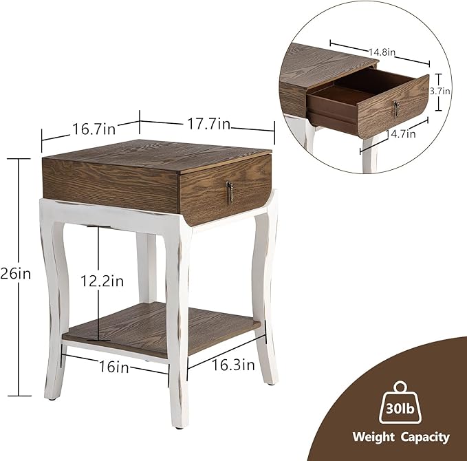 COSIEST Rustic Nightstand, 2-Tier Farmhouse Bedside Table, Wood Accent End Table - Image 2
