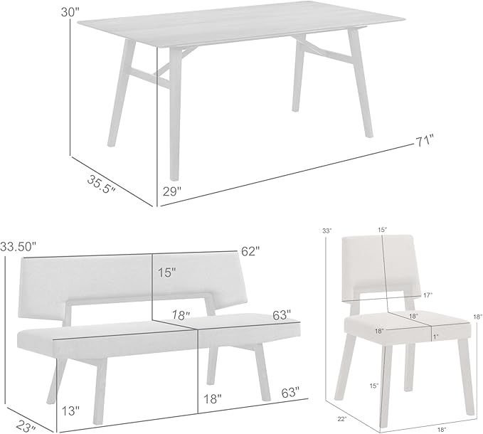 Armen Living Channell Mid Century Modern 6 Piece Walnut Wood Dining Table Set - Image 3