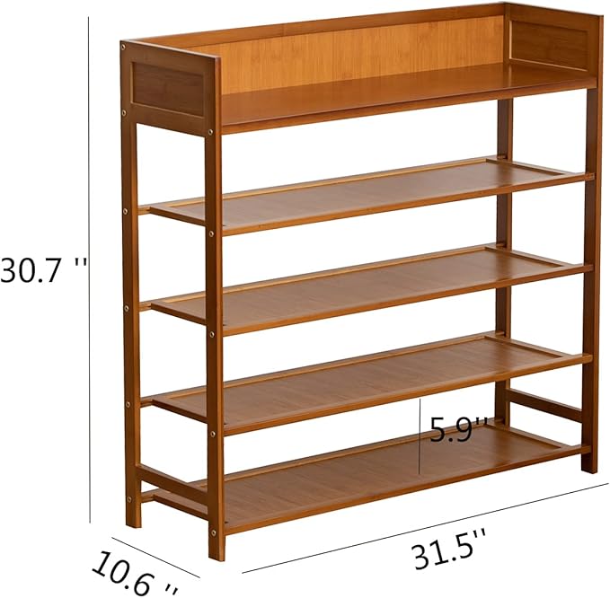 Shoe Rack Organizer, 5 Tier Bamboo Shoe Rack - Image 3