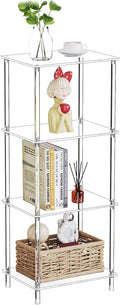 Clear Acrylic Side Table, 15.7" L x 11.8" W x 38.7" H, 4-Tier End Table by Bkemiy