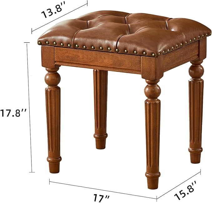 Vanity Bench Stool with Microfiber Leather Cushion, Vanity Chair Ottoman - Image 2