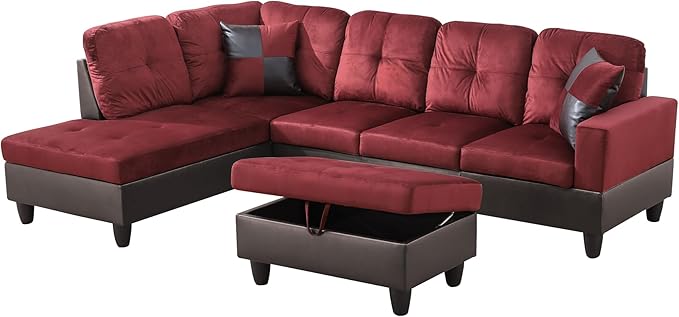 L Shaped Couch Modern Sectional Couch Upholstered Flannel Fabric 3 Pieces Sofas - Image 3