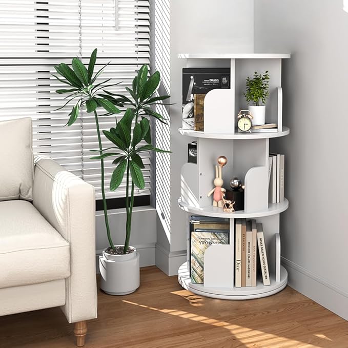 Nidouillet Rotating Bookshelf, Revolving Bookcase 360 Display Round Bookshelf - Image 2
