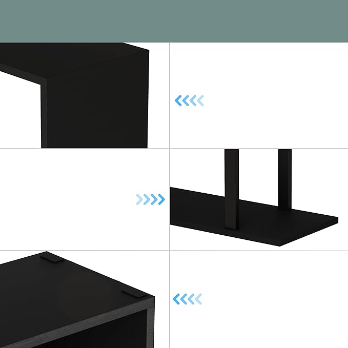 Yusong S Shaped Bookshelf, Modern Geometric Bookcase, 6-Tier Black Display Case - Image 9