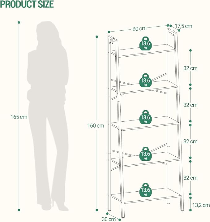 Ladder Shelf, Bookshelf Bookcase, Freestanding Corner Storage Shelve - Image 2