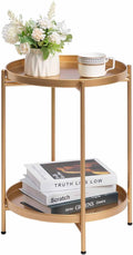 HollyHOME 2-Tier Round Gold Side Table, Outdoor Small Folding Accent Stand by HollyHOME