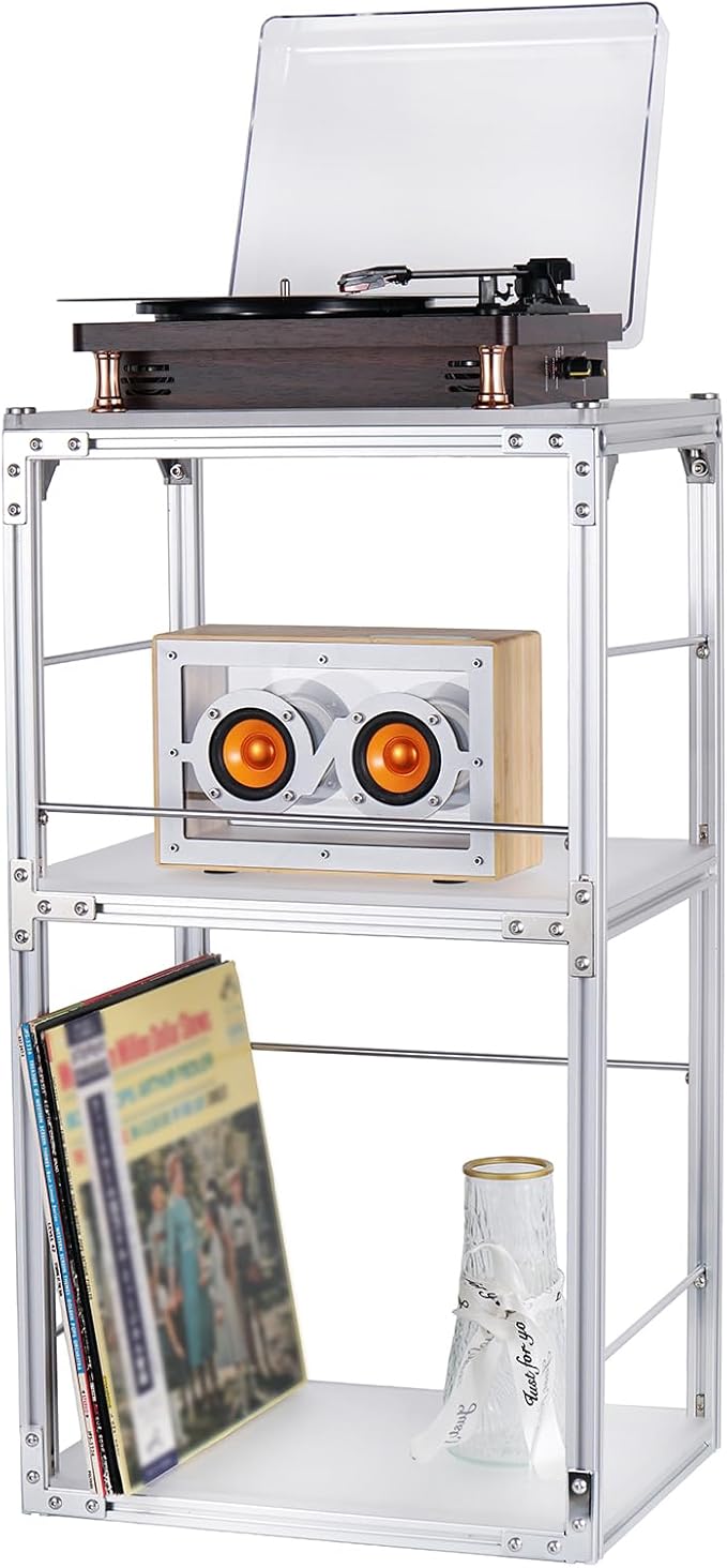 Record Player Stand with Vinyl Record Storage, End Table Style Record Stand by JIWINNER